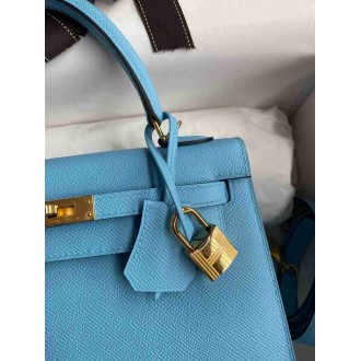 Hermes Kelly Sellier 25 Handmade Bag In Blue Candy Epsom Calfskin