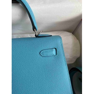 Hermes Kelly Sellier 25 Handmade Bag In Blue du Nord Epsom Calfskin