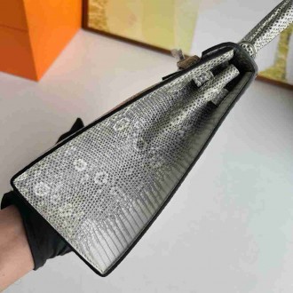 Hermes Kelly Sellier 25 Handmade Bag in Natural Lizard Skin