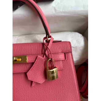 Hermes Kelly Sellier 25 Handmade Bag In Rose Lipstick Mysore Goatskin