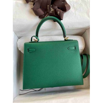 Hermes Kelly Sellier 25 Handmade Bag In Vert Vertigo Epsom Calfskin