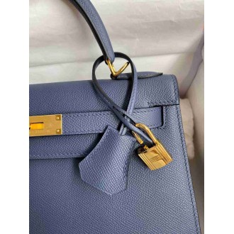 Hermes Kelly Sellier 28 Handmade Bag In Blue Saphir Epsom Calfskin