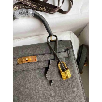 Hermes Kelly Sellier 28 Handmade Bag In Etain Epsom Calfskin
