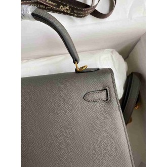 Hermes Kelly Sellier 28 Handmade Bag In Etain Epsom Calfskin