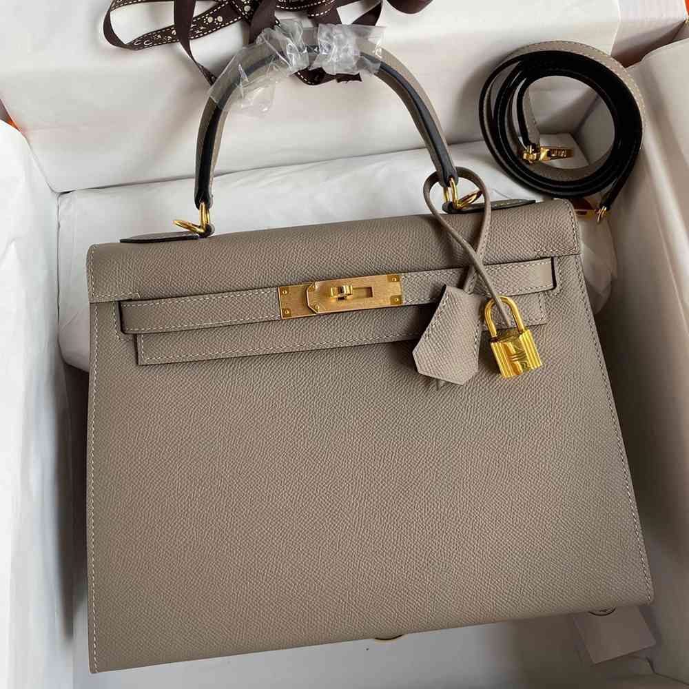 Hermes Kelly Sellier 28 Handmade Bag In Gris Asphalt Epsom Calfskin
