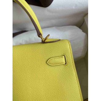 Hermes Kelly Sellier 28 Handmade Bag In Lime Epsom Calfskin