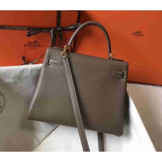 Hermes Taupe Clemence Kelly 32cm Retourne Bag