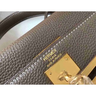 Hermes Taupe Clemence Kelly 32cm Retourne Bag