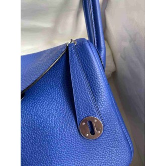 Hermes Lindy 26 Handmade Bag In Blue Electric Clemence Leather