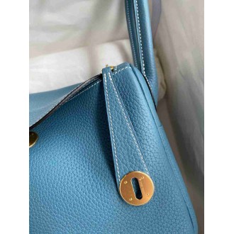 Hermes Lindy 26 Handmade Bag In Blue Jean Clemence Leather