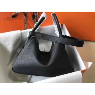 Hermes Lindy 26cm Bag In Black Clemence With PHW