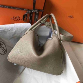 Hermes Lindy 26cm Bag In Gris Tourterelle Clemence With PHW