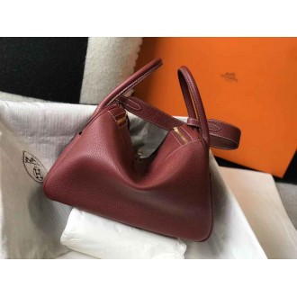 Hermes Lindy 30cm Bag In Bordeaux Clemence Leather
