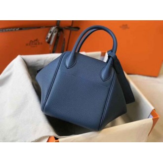Hermes Lindy 30cm Bag In Blue Agate Clemence Leather