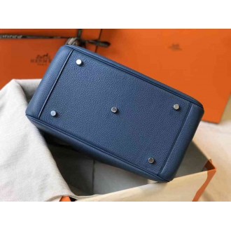 Hermes Lindy 30cm Bag In Blue Agate Clemence Leather