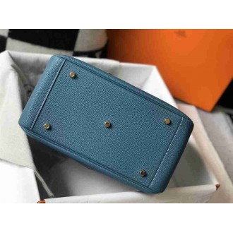 Hermes Lindy 30cm Bag In Blue Jean Clemence Leather