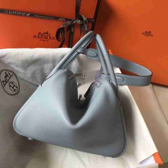 Hermes Lindy 30cm Bag In Blue Lin Clemence Leather