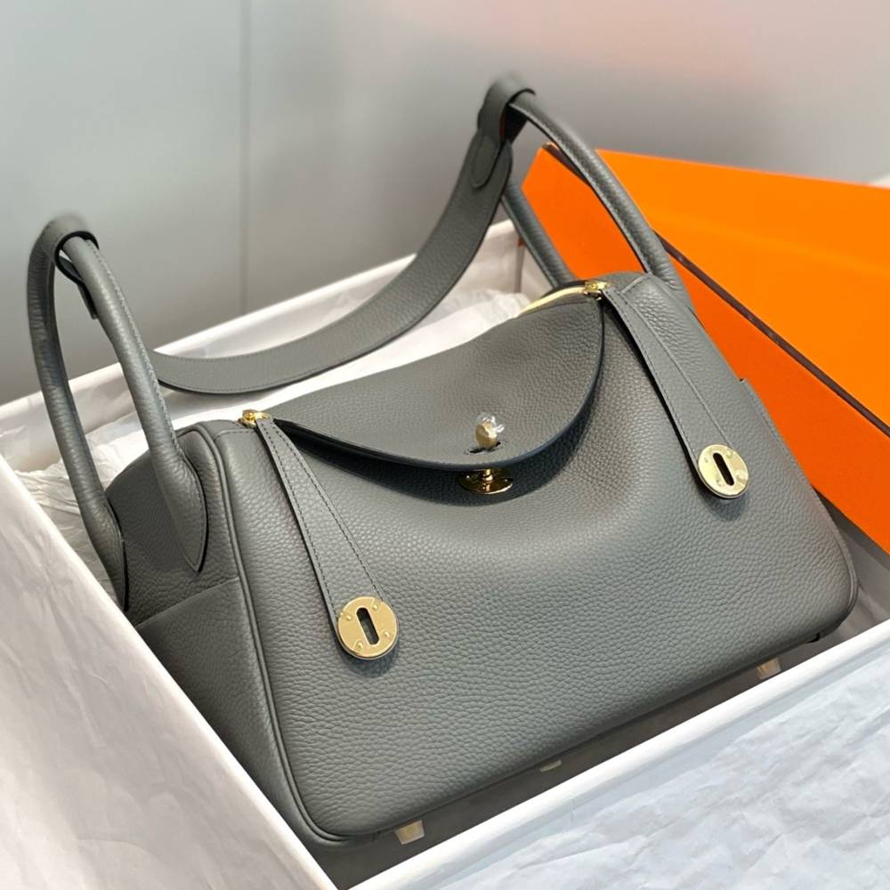Hermes Lindy 30cm Bag In Gris Meyer Clemence Leather GHW