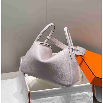 Hermes Lindy 30cm Bag In Mauve Pale Clemence Leather PHW
