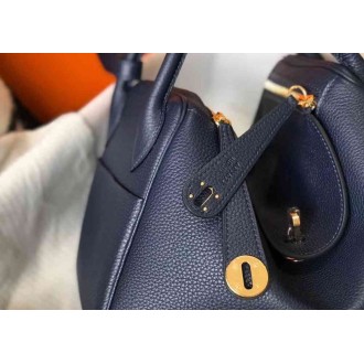 Hermes Lindy 30cm Bag In Navy Blue Clemence Leather