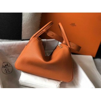 Hermes Lindy 30cm Bag In Orange Clemence Leather