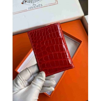 Hermes MC2 Euclide Card Holder in Red Shiny Alligator Leather