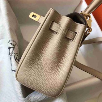 Hermes Mini Kelly 20cm Bag In Beige Clemence Leather