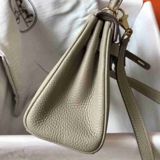 Hermes Mini Kelly 20cm Bag In Grey Clemence Leather