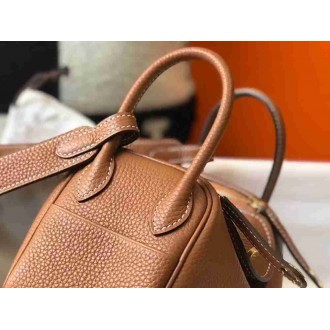 Hermes Mini Lindy Bag In Brown Clemence Leather