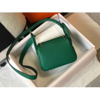 Hermes Mini Lindy Bag In Green Clemence Leather