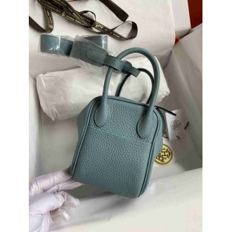 Hermes Mini Lindy Handmade Bag In Ciel Clemence Leather