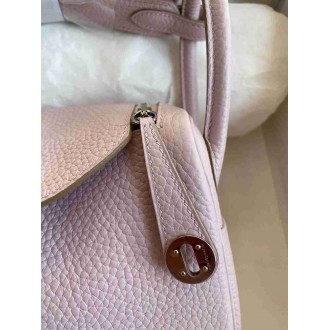 Hermes Mini Lindy Handmade Bag in Mauve Pale Clemence Leather