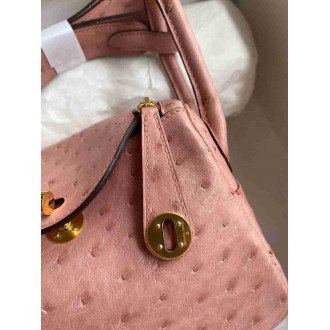 Hermes Mini Lindy Handmade Bag in Terre Cuite Ostrich Leather