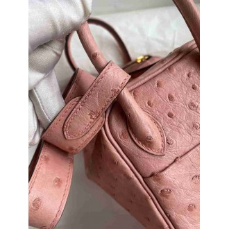 Hermes Mini Lindy Handmade Bag in Terre Cuite Ostrich Leather