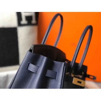 Hermes Navy Blue Clemence Birkin 30cm Bag