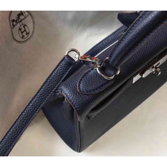 Hermes Navy Blue Clemence Kelly 32cm Retourne Bag