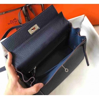 Hermes Navy Blue Clemence Kelly 32cm Retourne Bag