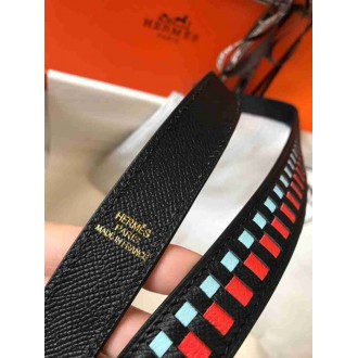 Hermes Noir Tressage Cuir 25MM Bag Strap