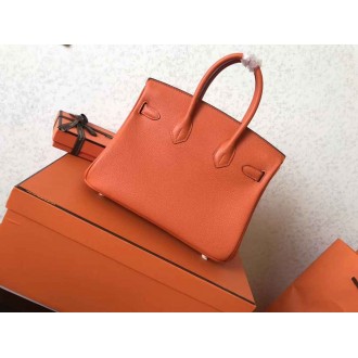 Hermes Orange Birkin 25cm Clemence Handmade Bag