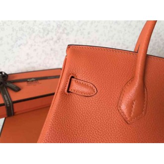 Hermes Orange Birkin 25cm Clemence Handmade Bag