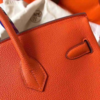 Hermes Orange Birkin 35cm Clemence Handmade Bag