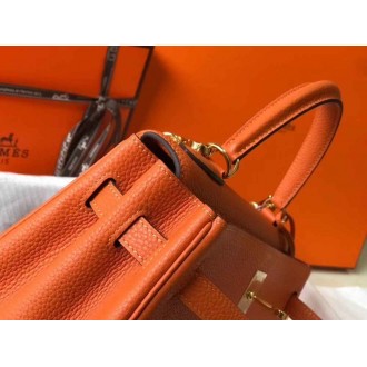 Hermes Orange Clemence Kelly 25cm GHW Bag