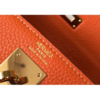 Hermes Orange Clemence Kelly 28cm Bag