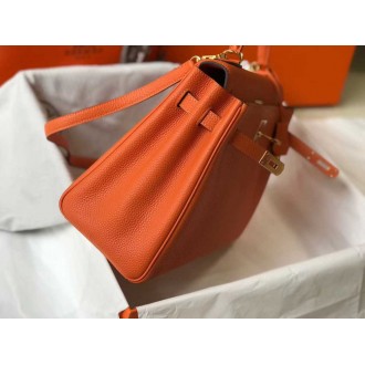 Hermes Orange Clemence Kelly 32cm Retourne Bag