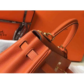 Hermes Orange Clemence Kelly 32cm Retourne Bag