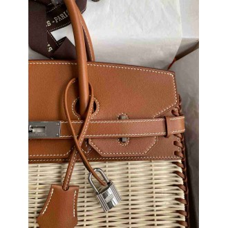 Hermes Picnic Birkin 30 Bag in Wicker with Barenia Leather