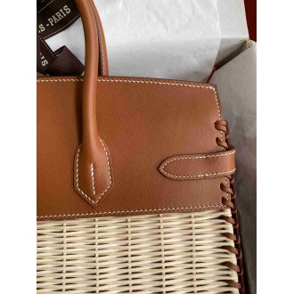 Hermes Picnic Birkin 30 Bag in Wicker with Barenia Leather
