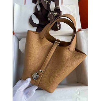 Hermes Picotin Lock 18 Handmade Bag in Biscuit Clemence Leather