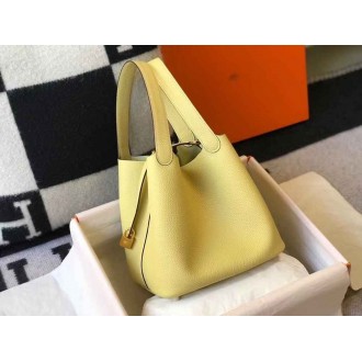 Hermes Picotin Lock 22 Bag In Jaune Poussin Clemence Leather