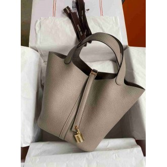 Hermes Picotin Lock 22 Handmade Bag in Gris Asphalt Clemence Leather
